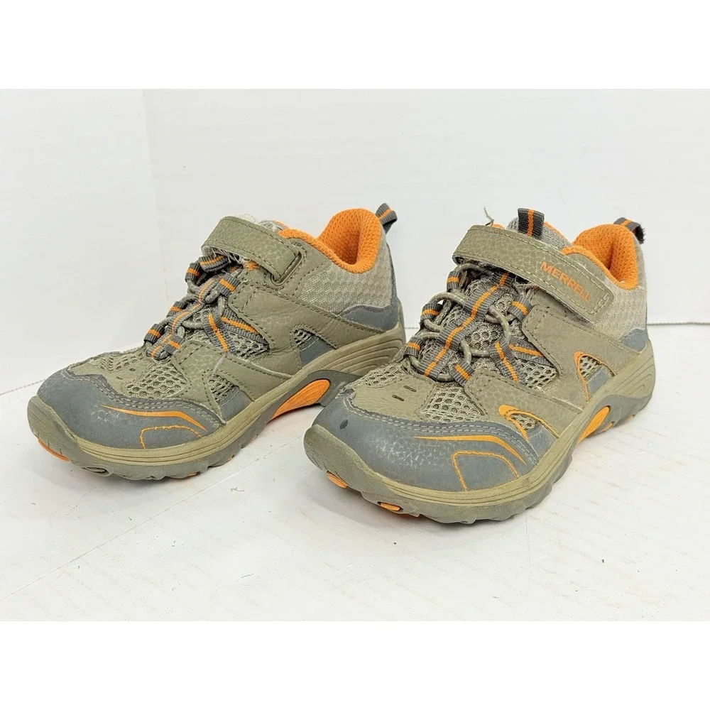 Merrell Trail Chaser Kids Hiking Shoes Gray Orange Hook-and-Loop Size 10M